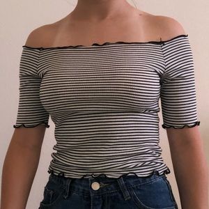 stripped off the shoulder top with lettuce trim